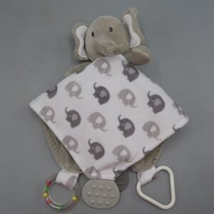 Modern Baby Elephant Gray Floral Plush Security Blanket Lovey Teether Rattle
